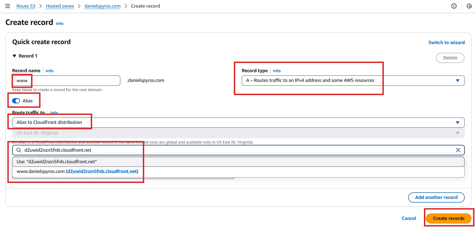 Route 53 - Create Alias